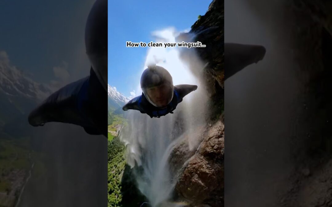 Wingsuit Flight through Waterfall 🎬 Chris Finck #Shorts #BASE