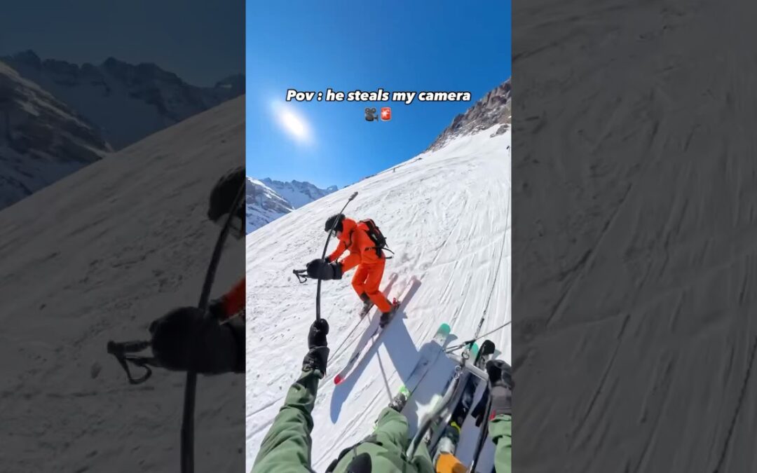 POV: skiing down a cliff ⛷ #Insta360 #Insta360X4 #skiing #cliff #downhill #crazy #funnyshorts #fyp